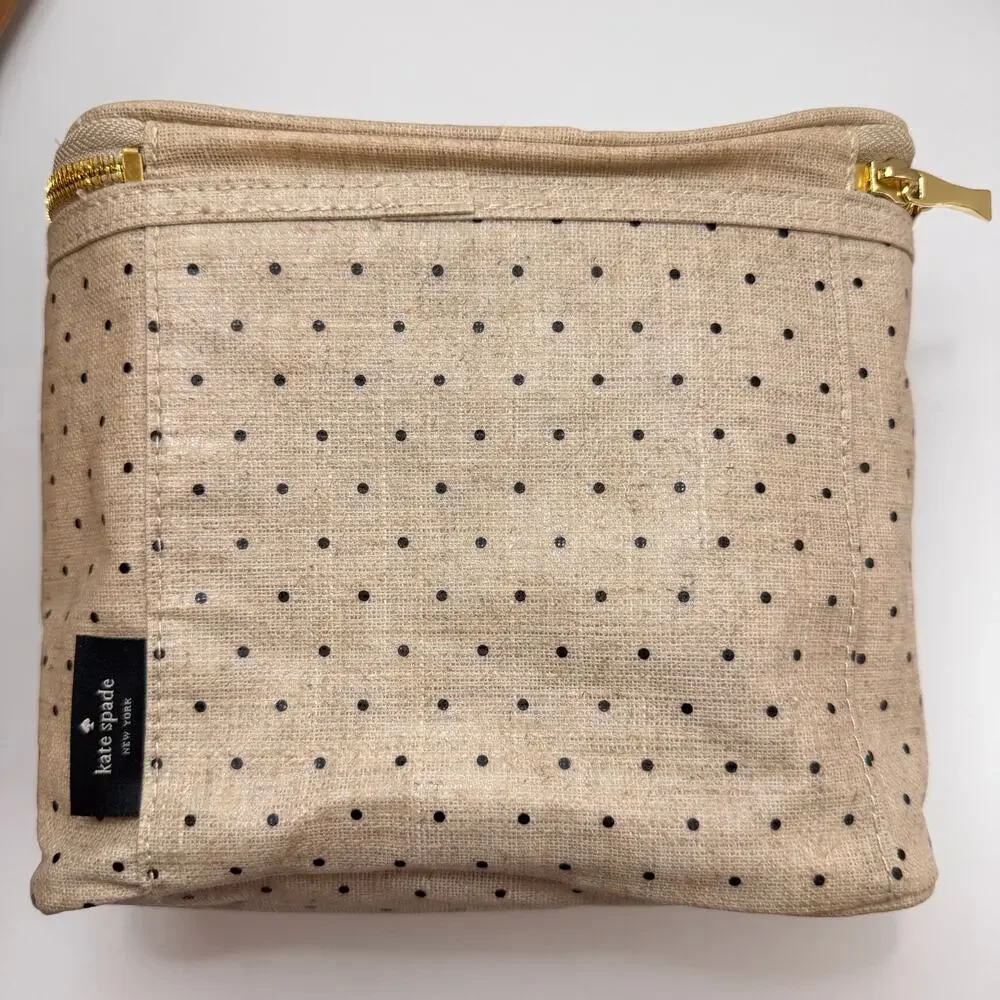 KATE SPADE Out To Lunch Handbag Beige Tone Polka Dots Insulated Lunch Tote Bag